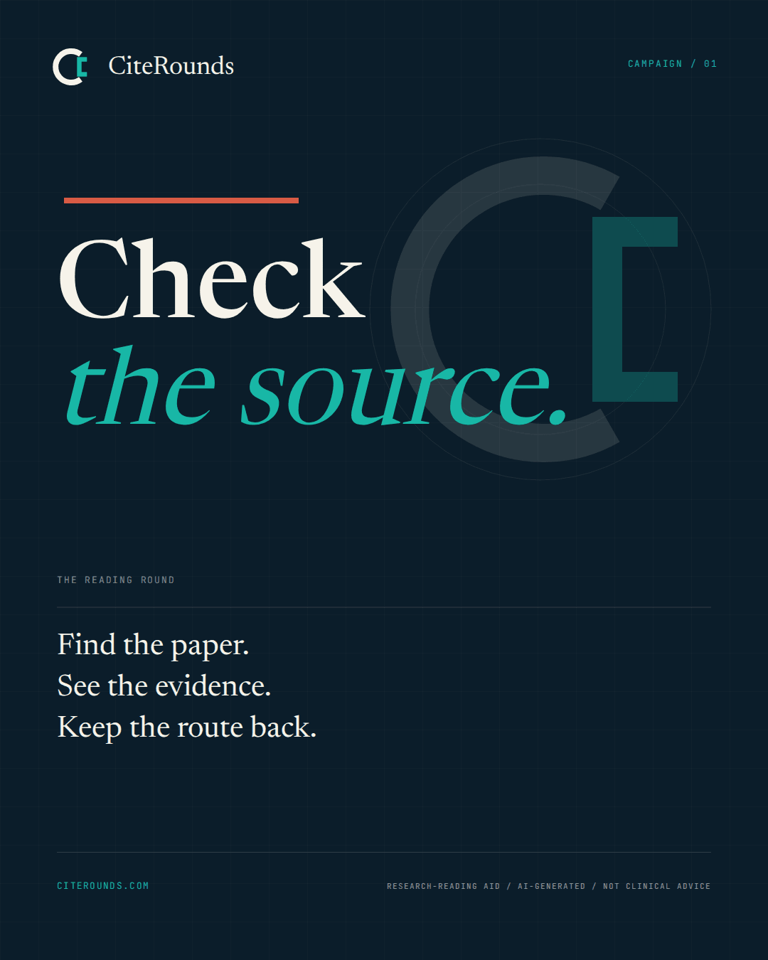 CiteRounds campaign poster reading Check the source